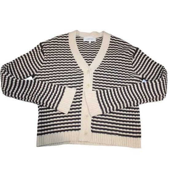 The Great. The Mini Striped Cardigan Sweater Knit Cream Woodsmoke Size 0 XS - Picture 7 of 9